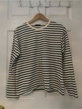 Zara Cream and Black Striped Long-Sleeve Tee #16